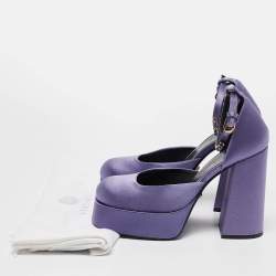 Pre Owned Versace Purple Satin Aevitas Platform Ankle Wrap Pumps Size 39