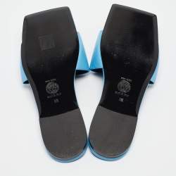 Versace Blue Leather Flat Slides Size 38