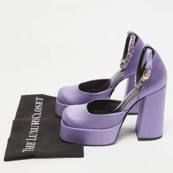 Versace Purple Satin Crystal Embellished Aevitas Platform Pumps Size 38.5