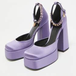 Versace Purple Satin Crystal Embellished Aevitas Platform Pumps Size 38.5