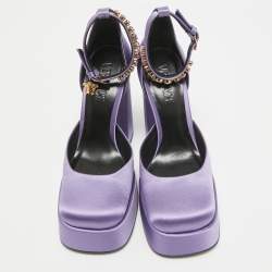 Versace Purple Satin Crystal Embellished Aevitas Platform Pumps Size 38.5