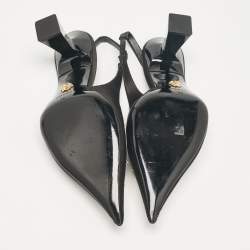 مملوكة مسبقًا Versace Black Satin Crystal Embellished La Medusa Slingback Pumps Size 38