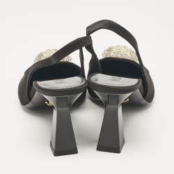 مملوكة مسبقًا Versace Black Satin Crystal Embellished La Medusa Slingback Pumps Size 38