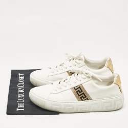 Versace White/Gold Leather Greca Low Top Sneakers Size 40