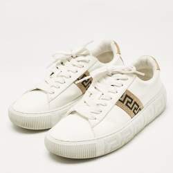 Versace White/Gold Leather Greca Low Top Sneakers Size 40