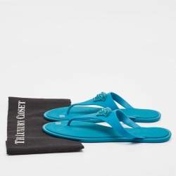 Pre Owned Versace Blue Rubber Thong Sandals Size 40