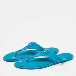 Pre Owned Versace Blue Rubber Thong Sandals Size 40