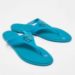 Pre Owned Versace Blue Rubber Thong Sandals Size 40