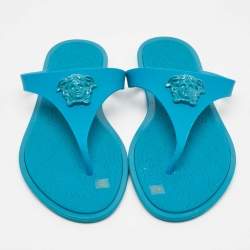Pre Owned Versace Blue Rubber Thong Sandals Size 40