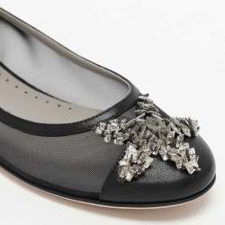 Pre Owned Versace Black Leather and Mesh Embellished Ballet Flats Size 38