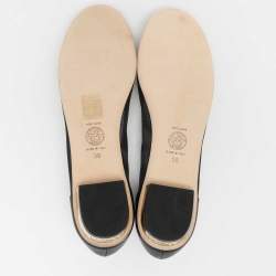 Pre Owned Versace Black Leather and Mesh Embellished Ballet Flats Size 38