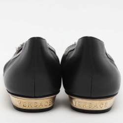 Pre Owned Versace Black Leather and Mesh Embellished Ballet Flats Size 38