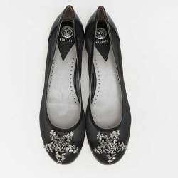Pre Owned Versace Black Leather and Mesh Embellished Ballet Flats Size 38