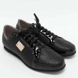 Versace Black Patent and Leather Low Top Sneakers Size 40