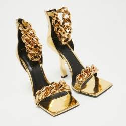 Versace Gold Patent Leather Medusa Chain Ankle Strap Sandals Size 40