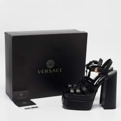 Versace Black Leather La Medusa Platform Sandals Size 40