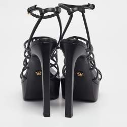 Versace Black Leather Ankle Strap Sandals Size 41