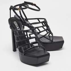 Versace Black Leather Ankle Strap Sandals Size 41