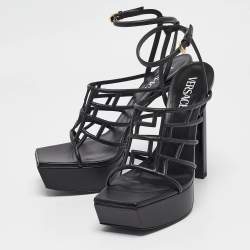 Versace Black Leather Ankle Strap Sandals Size 41