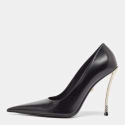 Versace Black Leather Pin-Point Pumps Size 41