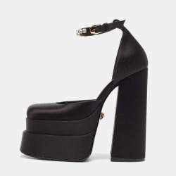 Versace Black Satin Medusa Aevitas Double Platform Pumps Size 35