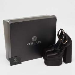 Versace Black Satin Medusa Aevitas Double Platform Pumps Size 35