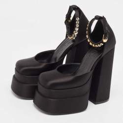Versace Black Satin Medusa Aevitas Double Platform Pumps Size 35