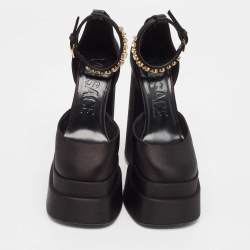 Versace Black Satin Medusa Aevitas Double Platform Pumps Size 35