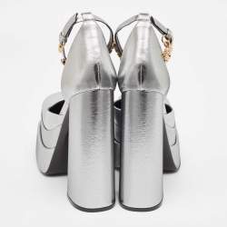 Versace Silver Lurex Fabric Medusa Aevitas Double Platform Pumps Size 38.5