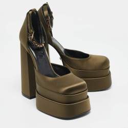 Versace Green Satin Aevitas Platform Sandals Size 40