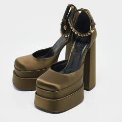 Versace Green Satin Aevitas Platform Sandals Size 40