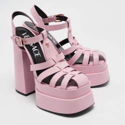 Versace Pink Leather La Medusa Platform Sandals Size 40