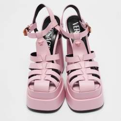 Versace Pink Leather La Medusa Platform Sandals Size 40