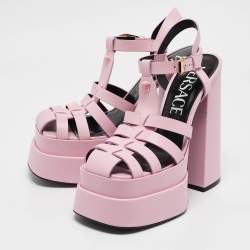 Versace Pink Leather La Medusa Platform Sandals Size 40