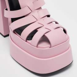 Versace Pink Leather La Medusa Platform Sandals Size 40