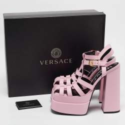 Versace Pink Leather La Medusa Platform Sandals Size 40