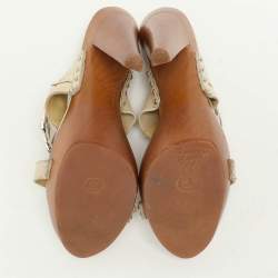 Versace Cream Leather Wooden Platform Slide Sandals Size 38