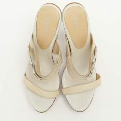 Versace Cream Leather Wooden Platform Slide Sandals Size 38