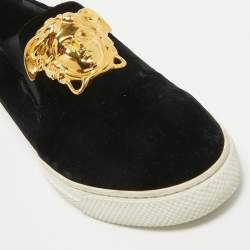 Versace Black Velvet Medusa Slip On Sneakers Size 41