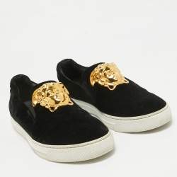 Versace Black Velvet Medusa Slip On Sneakers Size 41