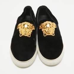 Versace Black Velvet Medusa Slip On Sneakers Size 41
