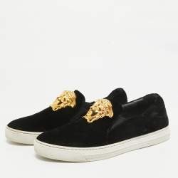 Versace Black Velvet Medusa Slip On Sneakers Size 41