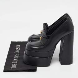 Versace Black Leather Aevitas Block Heel Pumps Size 36