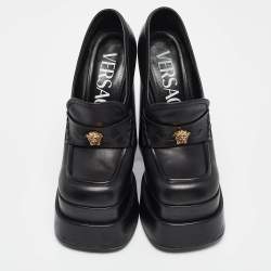 Versace Black Leather Aevitas Block Heel Pumps Size 36