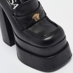 Versace Black Leather Aevitas Block Heel Pumps Size 36
