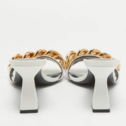 Versace White Leather Medusa Chain Slide Sandals Size 38.5