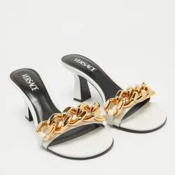 Versace White Leather Medusa Chain Slide Sandals Size 38.5