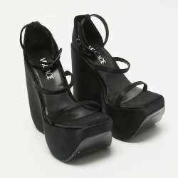 Versace Black Satin Platform Ankle Strap Sandals Size 36