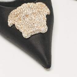 Versace Black Satin Crystal La Medusa Slingback Pumps Size 36