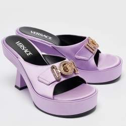 Versace Purple Satin Medusa Mules Size 38